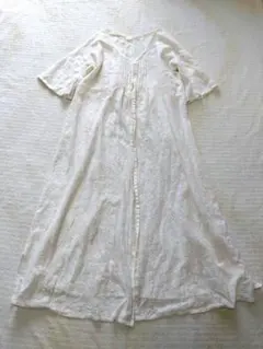 レトロガール ホワイト レース風 五分袖ロングカーディガン 重ね着