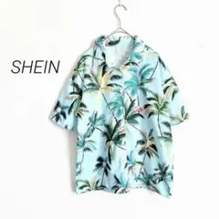 SHEIN シーイン アロハシャツ 半袖 パームツリー ヤシの木 総柄 青 Sのサムネイル