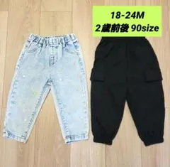 美品 90サイズ 2歳 花柄刺繍デニム カーゴパンツ カジュアル SHEIN
