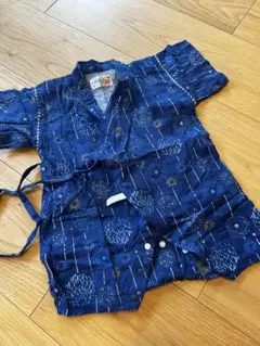 ベビー甚平 ロンパース 花火柄 紺色　浴衣　80cm 美品