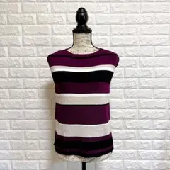 OPAQUE.CLIP ボーダーニットトップス S パープル 春夏美品