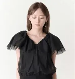 SNIDEL チュールレイヤードニットプルオーバー　ブラック