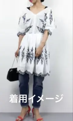ボタニカル刺繍ミニワンピース半袖のサムネイル