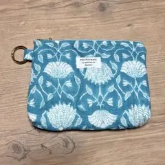 ハンドメイド　インド綿キルティング　保冷ポーチ　ブルー