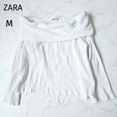 ZARA ザラ オフショルニット リブ ホワイト M 長袖 シンプル トップス