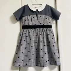 BREEZE ブリーズ 100 半袖ワンピース グレー チェック柄 ドット