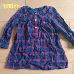 無印良品　紺×赤　チェック柄 ワンピース 100cm