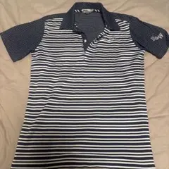 メンズS身幅49スリム⭕️Black & White ポロシャツ ボーダー ドットのサムネイル