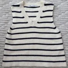 ZARA ボーダーニットベスト　M