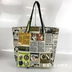 猫柄 ニュースペーパー風 トートバッグ A4収納可 アニマル柄