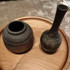 備前焼2点▶陶器の花瓶セット