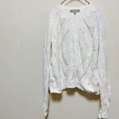 Marled【XS】透かし編み ケーブルニット セーター ホワイト 春夏