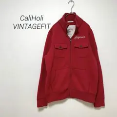 【CaliHoli】ジップアップ　パーカー　レッド　赤　裏起毛　刺繍　冬
