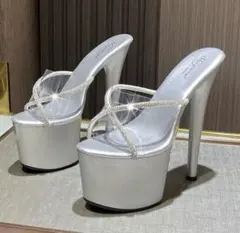 超厚底脚長ラインストーンテープピンヒールパンプス キャバハイヒール パンプスのサムネイル