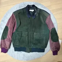 90s 古着 レトロブルゾン 切替デザイン グリーン パープル レザージャケット