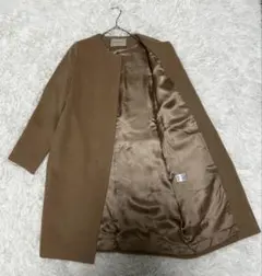 【美品】ユナイテッドアローズ ノーカラーコート アルパカ キャメル ウール 36