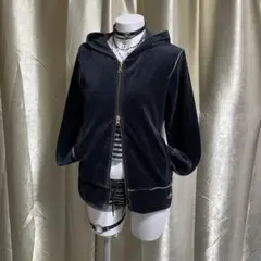 adidas ベロアパーカー ダブルジップ 平成ギャル y2k ダークコア