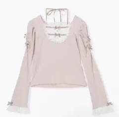 NOEMIEノエミー お嬢さんバックレースアップフレアスリーブカットソー ピンク