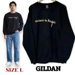 【US古着】GILDAN　プリントスエット　L　ブラック　（melanin）