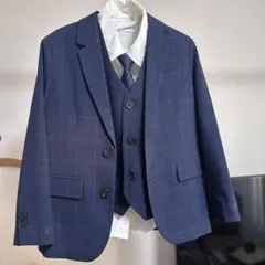 ZARA 120㎝　ネイビー チェック柄 3ピーススーツ&シャツ&ネクタイ