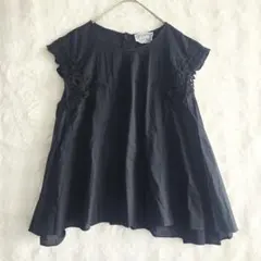 haupia ブラウス 黒 刺繍レース 半袖 コットン 日本製 フレア きれいめ