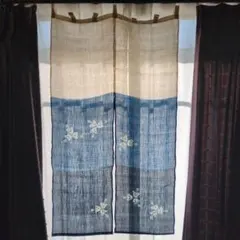未使用品　草木染　麻ののれん　手染め　箱付き　愛知県