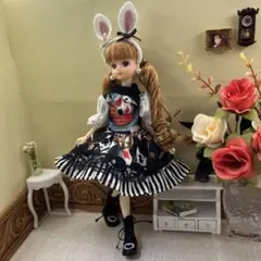 リカちゃん服 22cmドール服 No.468 アリス風 うさ耳カチューシャ 黒