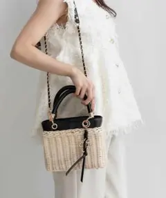 早い者勝ち❣️未使用RANDA ステッチデザインバスケットバッグブラウンかごバッグ 24春夏新作＞ステッチデザインバスケットバッグ | ランダ(RANDA