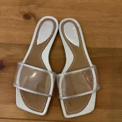 ZARA クリアストラップ フラットサンダル シルバー 35