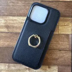 【新品未使用品】iPhone16Pro用フェイクレザーケース黒カードスロット付き