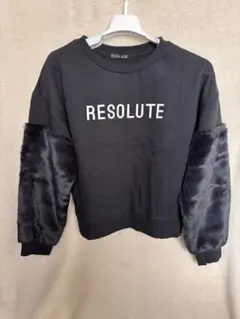 レディース イング INGNI 袖ファー ロゴ スウェット 黒 トレーナー M