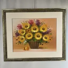 油絵 花 F4号 斎藤遊児 絵画 静物画 額縁 ガラス付き 最終価格♦️サ-ビス品 斉藤遊児 絵画 花 肉筆 油彩画 静物画