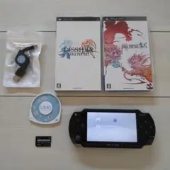 美品★psp本体★黒★純正バッテリー、ゲーム３つ、メモリー、新品充電器付き♪