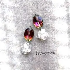 レインボー オーロラ 水晶 ビーズ クリア シルバー イヤリング ピアス