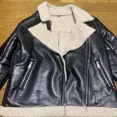 シアリング付き黒レザージャケットM