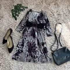 6851✾ブージュルード✾総柄ワンピース【F】パープル系/カシュクール/ひざ丈