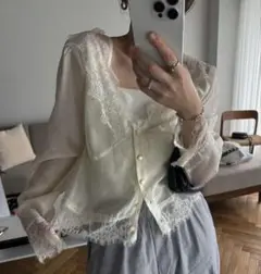 willfully　slit sleeve v neck lace BL