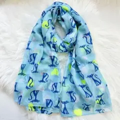 【新品】猫柄 ストール ブルー 水色 ハート 冷房対策 ショール