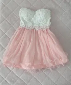 ストラップレス フレアドレス ピンク