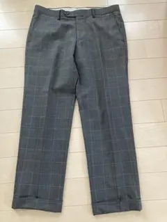 春・夏用　グリーンレーベル　リラクシング　グレー チェック柄 スラックス