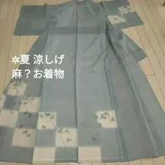 ✲夏 涼しげ 訪問着 麻？ひょうたん柄 ブルーグ レー*のサムネイル