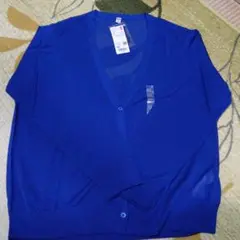 (透け感あり)ユニクロ ライトVネックカーディガン(長袖)3XL ブルー
