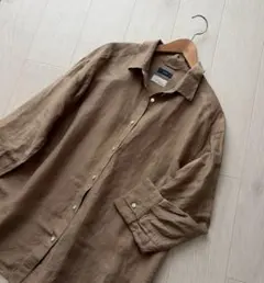美品SHIPSシップスリネンブレンド長袖シャツサフィラン社ウォッシャブル36