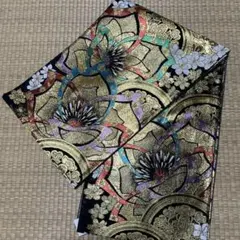 K100 袋帯 正絹 黒 金 花柄 大柄 - メルカリ