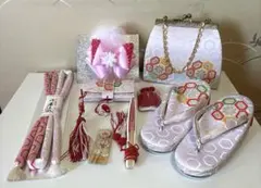 【訳あり新品未使用品】七五三　六角花柄　ホワイト　和装小物セット