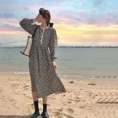 ワンピース ロング 韓国 長袖 花柄 スカート フレンチ 春 夏 秋