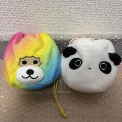 サンエックスユニバース もこもこフェイス巾着 2種セット　アフロ犬　たれぱんだ