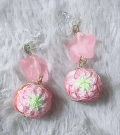 ハンドメイド 星と手毬のノンホールピアス(188)