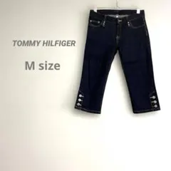 トミーヒルフィガー レディース クロップドデニムパンツ 濃いブルー ストレッチ