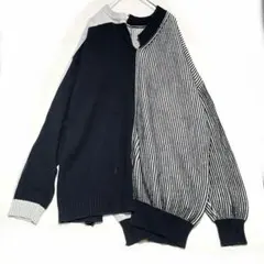 ツリーカフェ アシンメトリー ニット LXL ストライプ 綿100%